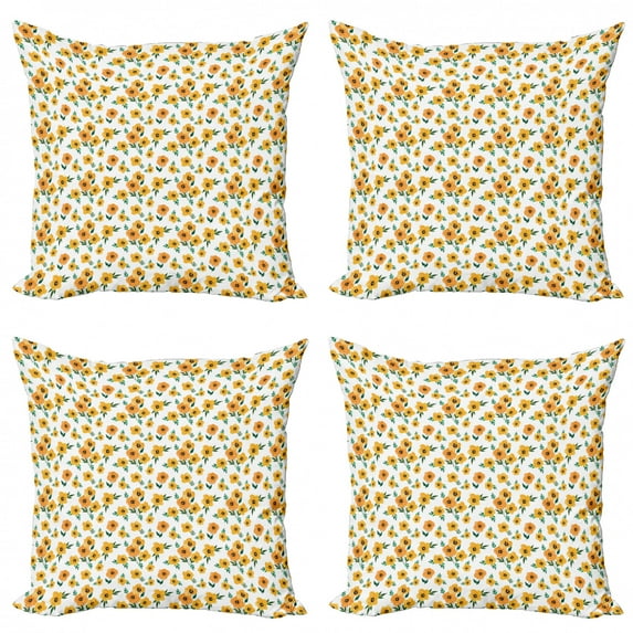 Poppy Throw Pillow Cushion Case Pack of 4, Floral Romantic Watercolor Effect Inspired Print with Poppies on White Background, Modern Accent Double-Sided Print, 4 Sizes, Multicolor, by Ambesonne