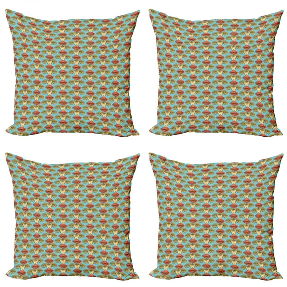 Ambesonne Poppy Flower Throw Pillow Cover 4 Pack, Vintage Sketch Poppy, 18", Burnt Sienna Turquoise