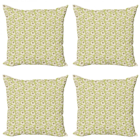 Ambesonne Poppy Flower Throw Pillow Cover 4 Pack, Vintage Bloom Flower, 20", Off White Brown