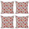 thumbnail image 1 of Poppy Throw Pillow Cushion Case Pack of 4, Watercolor Tender Poppy Petals on Black Spiral Blots Background Print, Modern Accent Double-Sided Print, 4 Sizes, Vermilion Black and Pink, by Ambesonne, 1 of 2