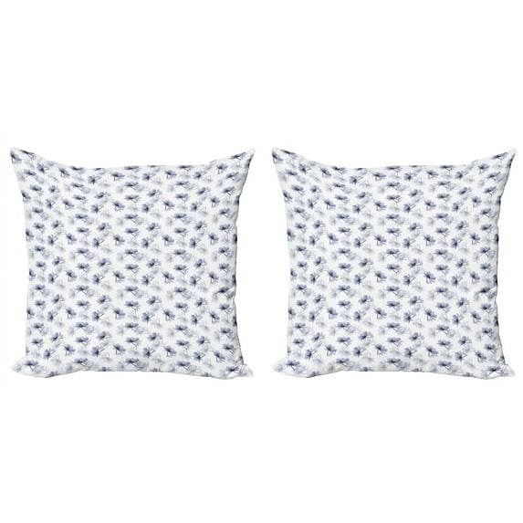 Ambesonne Poppy Flower Throw Pillow Cover 2 Pack, Old Flower Composition, 20", Purple Grey White