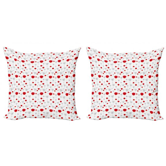Ambesonne Poppy Flower Throw Pillow Cover 2 Pack, Tender Spring Stems, 20", Scarlet Green Pale Grey