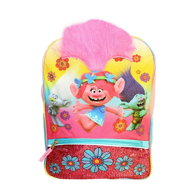 Poppy Trolls Faux Hair Deluxe School Bag or Travel Backpack 16 inches