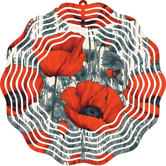Poppy Wind Spinner Red Flower Metal Kinetic Art 10" Hanging Garden Decor Mobile