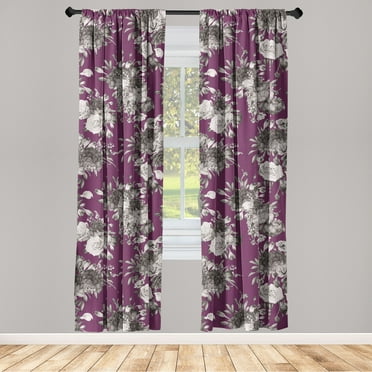Poppy Window Curtains, Nostalgic Monochrome Colored Flowers Vintage Pattern on Purplish Back, Lightweight Decor 2-Panel Set with Rod Pocket, Pair of - 28"x63", Taupe Grey Dark Magenta, by Ambesonne