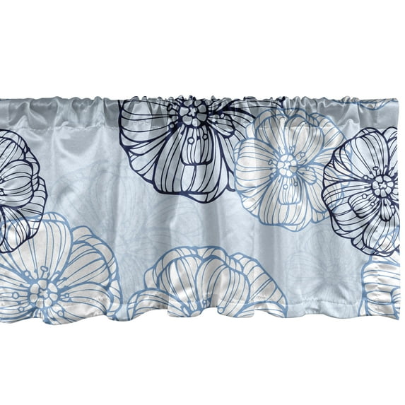 Poppy Window Valance, Winter Vibes Meadow Flower Pattern Simple Design Modern Linear Floral Art, Curtain Valance for Kitchen Bedroom with Rod Pocket, 54" X 18", Pale Azure Blue White, by Ambesonne