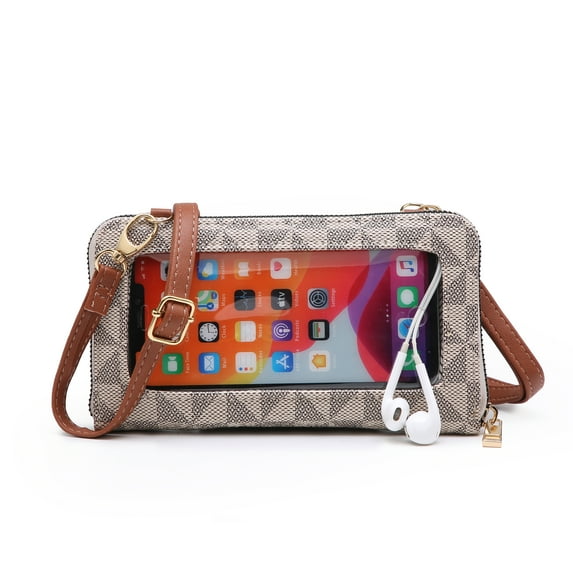 Poppy Women's Crossbody Wallet with Clear Transparent Cell Phone Window Lightweight Shoulder Bag Faux Leather Handbag Purse