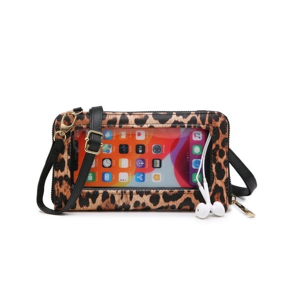 Poppy Women's Crossbody Wallet with Clear Transparent Cell Phone Window Lightweight Shoulder Bag Faux Leather Handbag Purse
