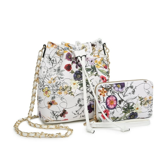 Poppy Women's Flower Pattern Crossbody Bag Fashion Bucket Bag with Wallet 2pcs