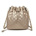 thumbnail image 1 of Poppy Womens Leather Quilted Crossbody Bag Handbags Purses Drawstring Bucket Shoulder Bag Satchels Messenger Bag, 1 of 8
