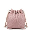 thumbnail image 1 of Poppy Womens Leather Quilted Crossbody Bag Handbags Purses Drawstring Bucket Shoulder Bag Satchels Messenger Bag, 1 of 9
