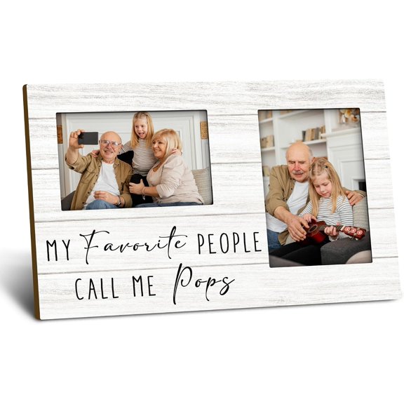 Pops Gifts 4x6 Picture Frame for Two Photos, Grandpa Wooden Picture Frame, Christmas Fathers Day Birthday Gifts for Grandpa, Call Me Pops Decorative Photo Frames for Table Desk Decor