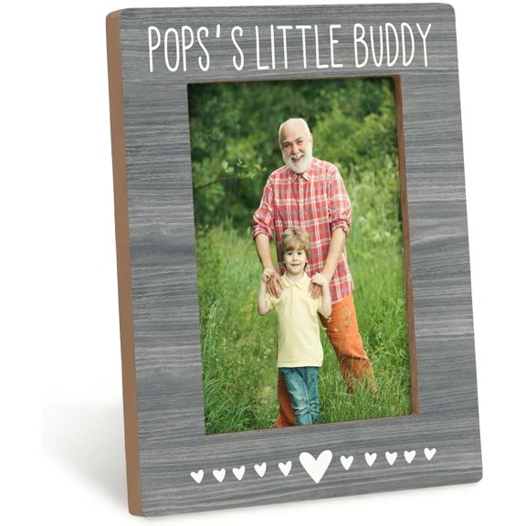 Pops Gifts Picture Frame 4x6, Grandpa Wooden Photo Frame, Fathers Day Christmas Birthday Gifts for Pops Grandpa from Grandkids, Pops's Little Buddy Picture Photo Frames Decor for Desk Table