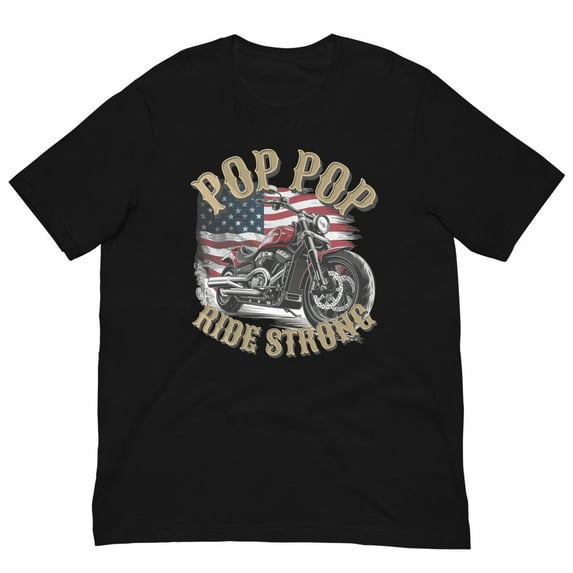 Pops Pops Ride Strong Motorcycle USA Flag Retro Biker Tee (L)