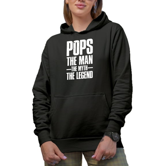 Pops, The Man, The Myth, The Legend - Funny Granddad, Father's Day or Birthday, Black Hooded Sweatshirt or Hoodie, Small