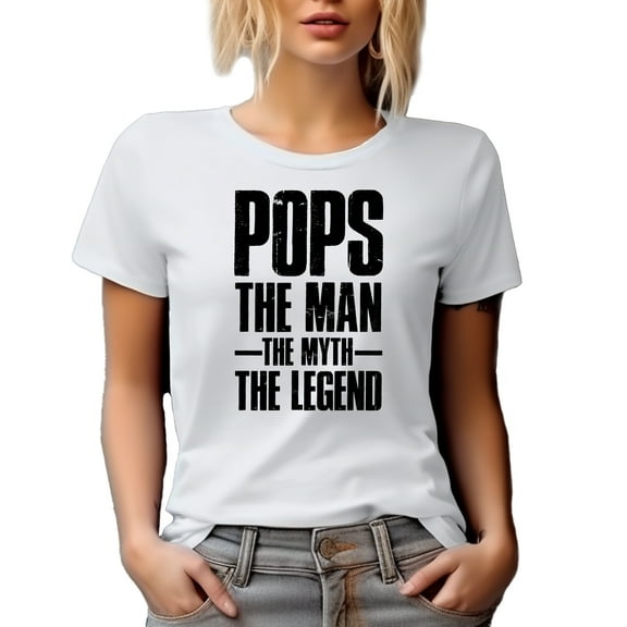 Pops, The Man, The Myth, The Legend, Funny Granddad, Father's Day or Birthday, White T-Shirt, XL