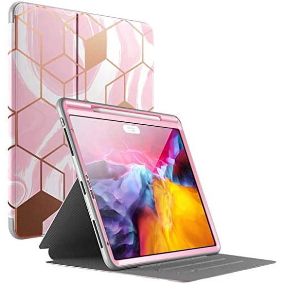 Popshine Marble Series Designed for Apple iPad Pro 11 2020 & 2018 Case, Full Body Premium 360 Degree Protective Folio Cover with Built-in Screen Protector, Liquid Marble Pink