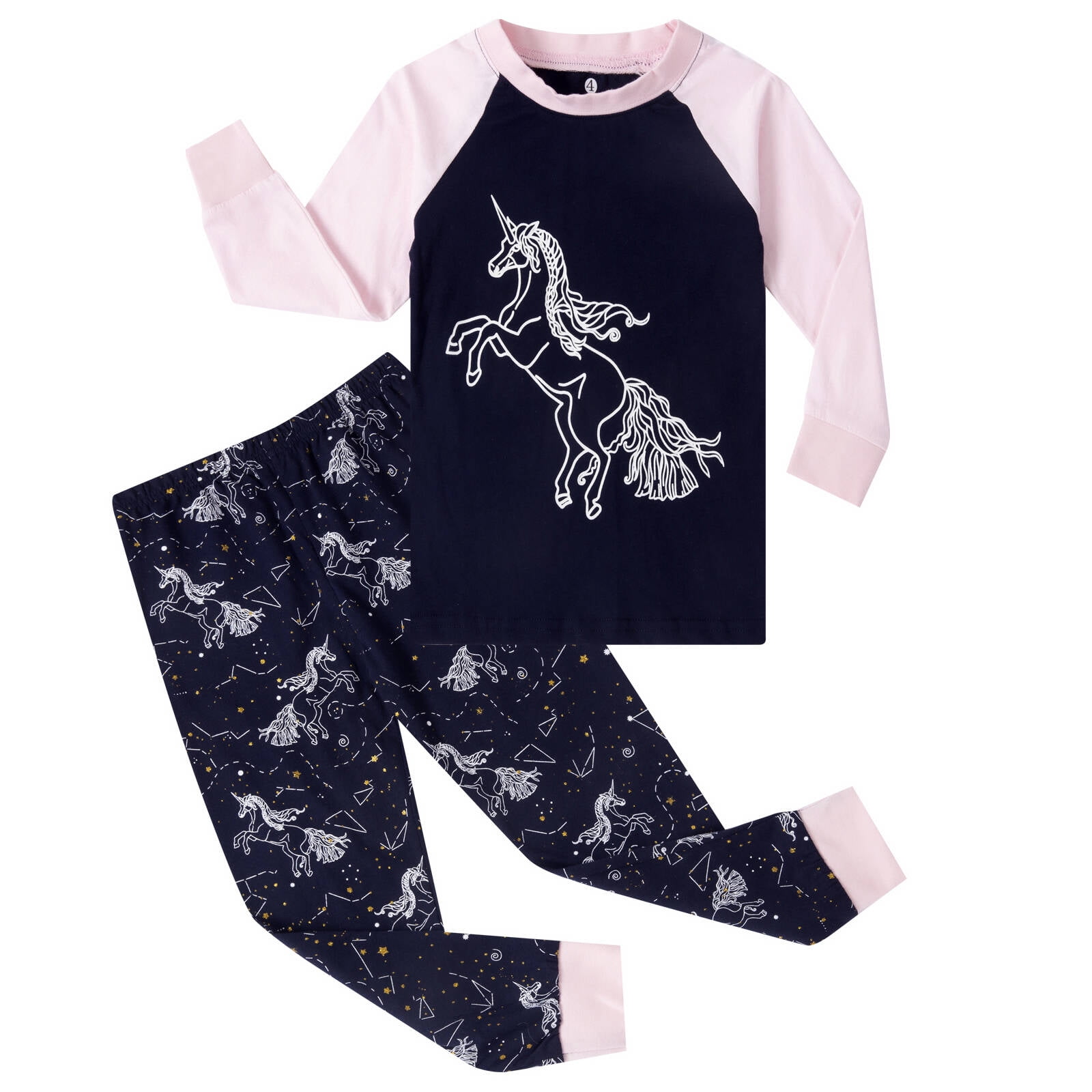 Popshion Baby Girls Unicorn Pyjamas Glow in the Dark Pjs Long Sleeve