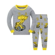 Popshion Boys Bulldozer Print Pajamas Toddler Kids 100% Cotton 2 Piece Long Sleeve Sleepwear 5T/6732