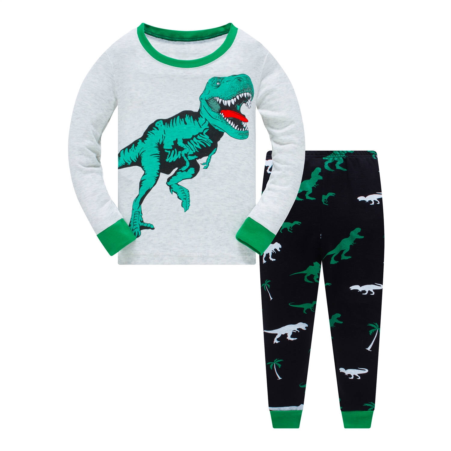 Popshion Boys Pajamas Toddler 100% Cotton Long Sleeve Pjs Set T-Rex ...