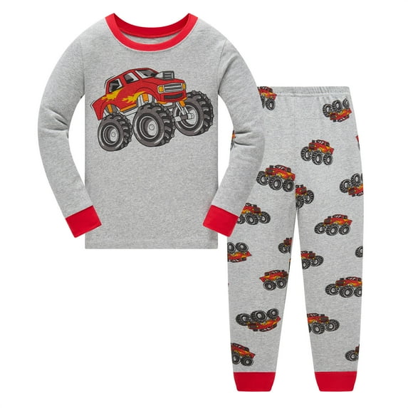 Popshion Boys Pajamas for Toddler Kids Clothes Set Monster Truck Sleepwear Long Sleeve 100% Cotton 2 Piece Pjs 6T/6918