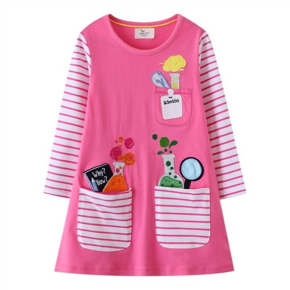Popshion Girls Dresses Toddler Long Sleeve Dress Cotton Clothes, Size 2T-7Y