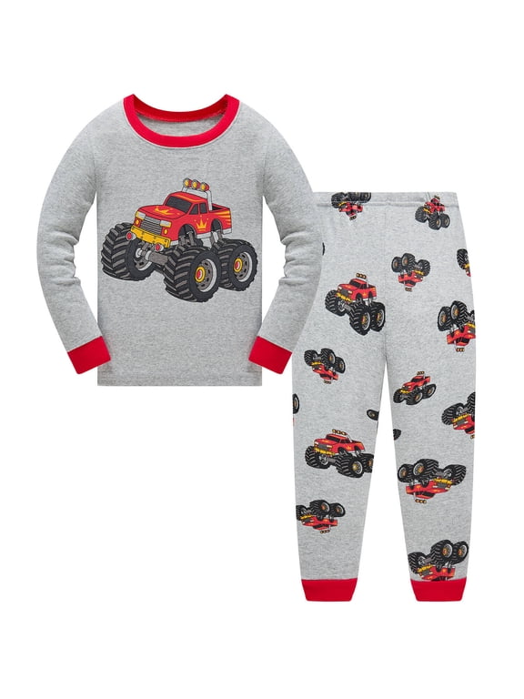 Kids Pajamas for Toddler Boys Clothes Set Monster Truck Sleepwear Long Sleeve 100% Cotton 2 Piece Kids Pjs 4T/6917