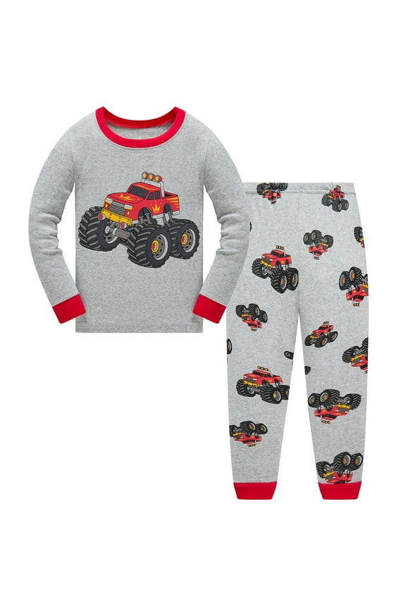 Kids Pajamas for Toddler Boys Clothes Set Monster Truck Sleepwear Long Sleeve 100% Cotton 2 Piece Kids Pjs 6T/6917