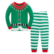 Popshion Little Boys Girls Christmas Elf Pajamas Sets for Toddler 100% Cotton Pjs Set kids 2 Piece Long Sleeve Sleepwear 3T/6904