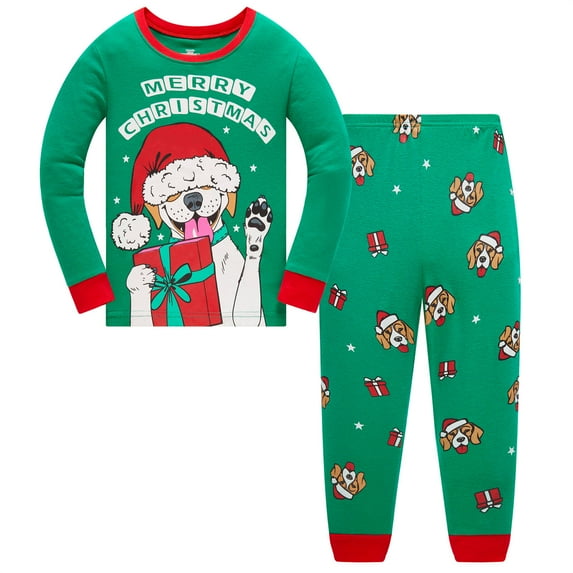 Popshion Little Boys Girls Christmas Puppy Pajamas Sets for Toddler 100% Cotton Pjs Set kids 2 Piece Long Sleeve Sleepwear 6T/6898