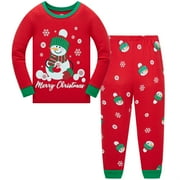 POPSHION Little Boys Girls Christmas Snowman Pajamas Sets for Toddler 100% Cotton Pjs Set kids 2 Piece Long Sleeve Sleepwear 6T/6924