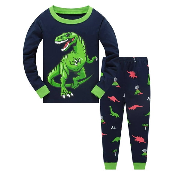 Popshion Little Boys Pajamas 100% Cotton Sleepwear Kids 2 Piece Dinosaur Pjs Set Toddler Long Sleeve Nightwear Outfit Size 3T/6241