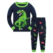 Popshion Little Boys Pajamas 100% Cotton Sleepwear Kids 2 Piece Dinosaur Pjs Set Toddler Long Sleeve Nightwear Outfit Size 3T/6241