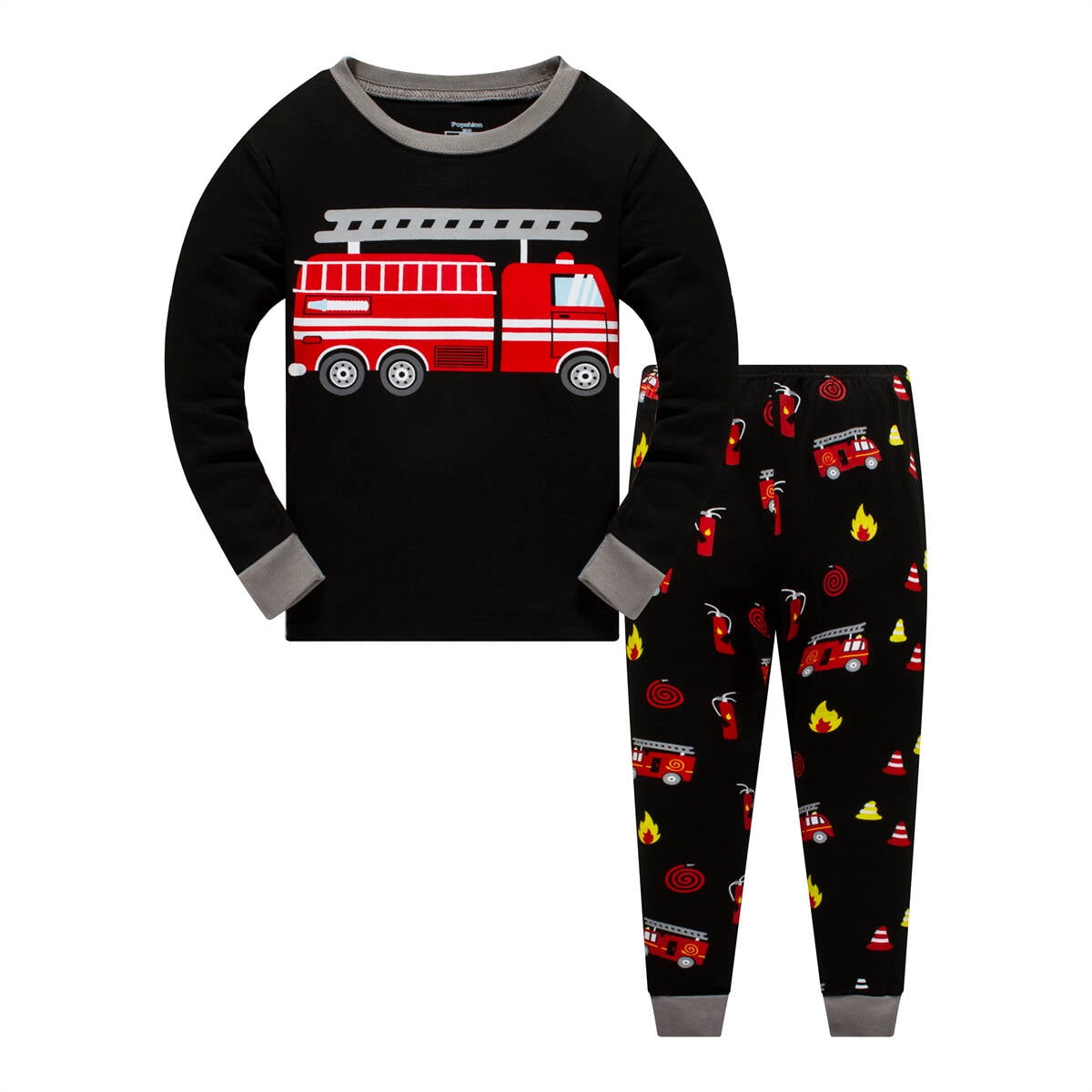 Popshion Little Boys Pajamas Fire Truck 100 Cotton Pjs Toddler 2 Piece