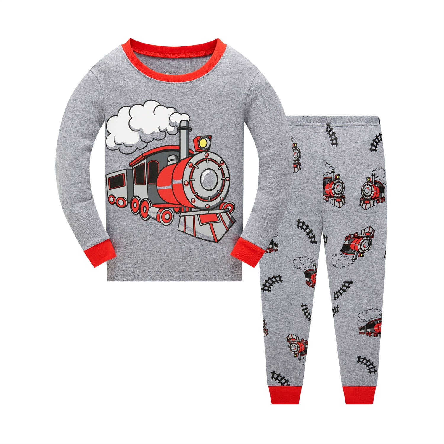 Popshion Little Boys Pajamas Set Train Toddler Kids 100 Cotton 2 Piece Long Sleeve Gray