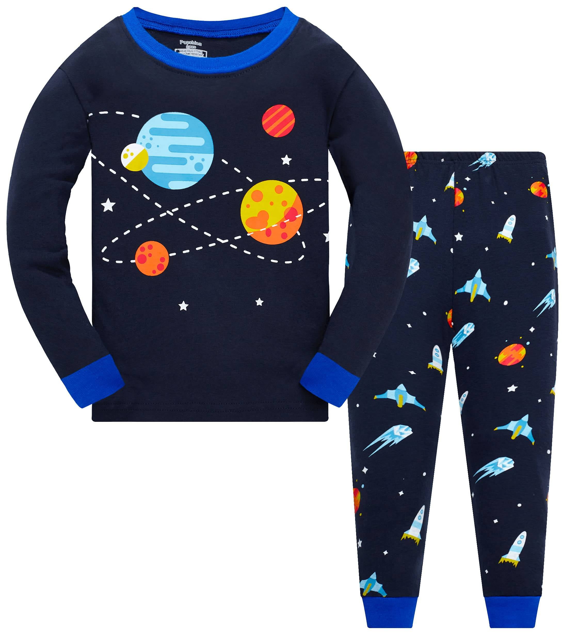Popshion Little Boys Pajamas Toddler Kids 100 Cotton Space 2 PCS Long Sleeve Sleepwear