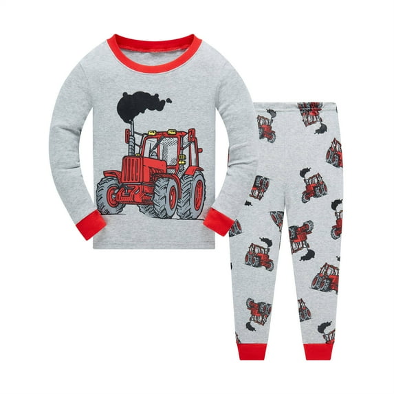 Popshion Little Boys Pajamas Tractor 100% Cotton 2 Piece Long Sleeve Casual Sleepwear 7T/6707