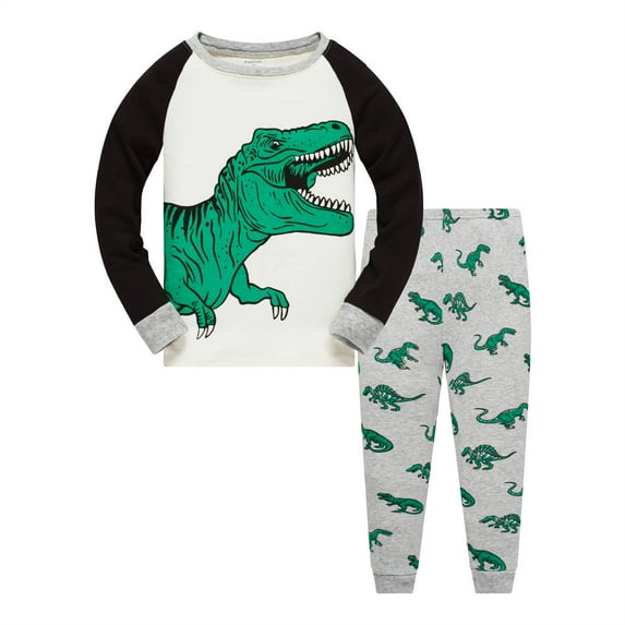 Popshion Little Boys Pajamas for Toddler Kids Clothes Set Dinosaur Sleepwear Long Sleeve 100% Cotton 2 Piece Kids Pjs 4T/6247