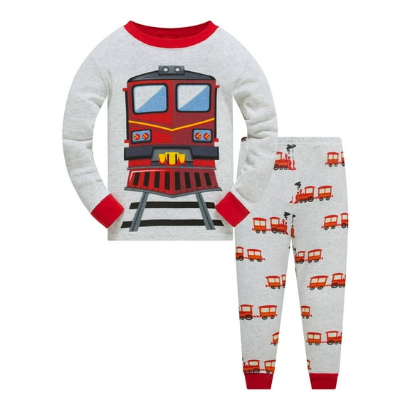 Popshion Little Boys Pajamas for Toddler Kids Clothes Set Train Sleepwear Long Sleeve 100% Cotton 2 Piece Kids Pjs 6T/6237