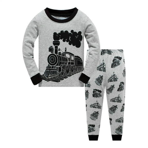 Popshion Little Boys Pajamas for Toddler Kids Clothes Set Train Sleepwear Long Sleeve 100% Cotton 2 Piece Kids Pjs 7T/6223