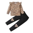 thumbnail image 1 of Popshion Little Girls Leopard Sweatshirt and Heart Pattern Pants Fall Winter 2pc Outfit Set 6-7T, 1 of 7
