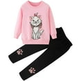 thumbnail image 1 of Popshion Little Girls Pink Cat Sweatshirts and Cat Paw Print Pants Leggings Outfit Set 7-8T, 1 of 7