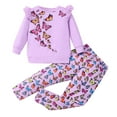 thumbnail image 1 of Popshion Little Girls Ruffle Long Sleeve Butterfly T-Shirt and Print Knit Leggings Clothing Set 8-9T, 1 of 7