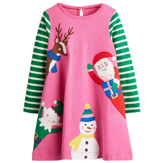 Popshion Toddler Baby Girls Christmas Dress Cotton Long Sleeve Dresses, Size 5T