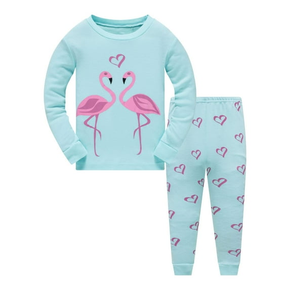 Popshion Toddler Baby Girls Flamingo Cotton Sleepwear Long Sleeve 2-Piece Pajamas Set, Size 4T
