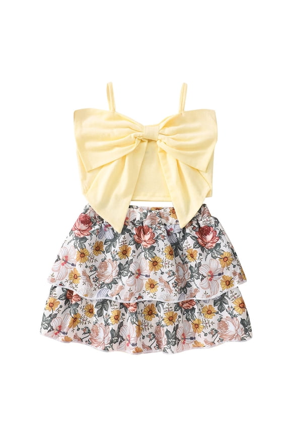 Toddler Baby Girls Tops and Floral Skirt Set, 2-Piece, Size 18 Months-7 Years