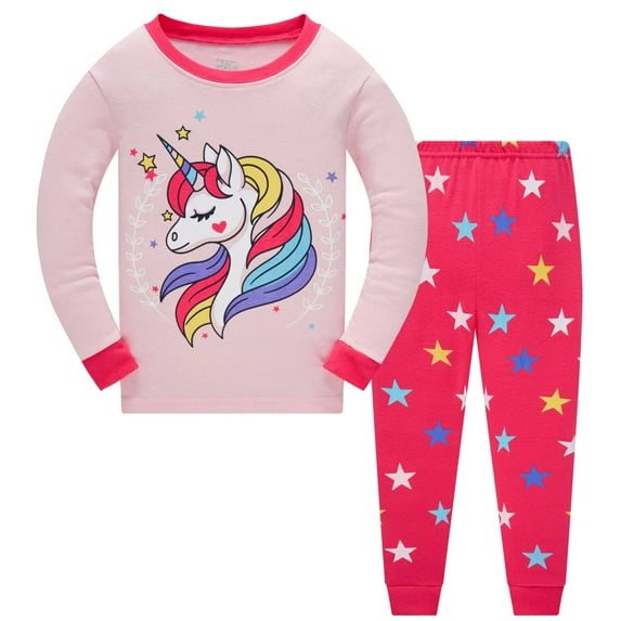 Popshion Toddler Baby Girls Unicorn Cotton Sleepwear Long Sleeve 2-Piece Pajamas Set, Size 3T