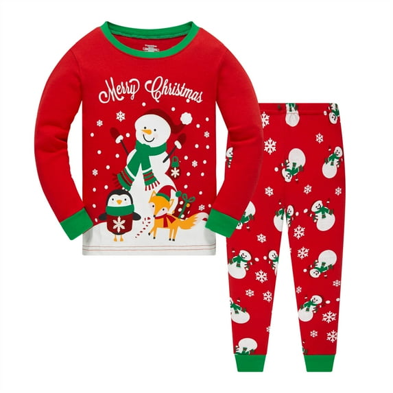 Popshion Toddler Boy 100% Cotton Christmas Pajamas Christmas Snowman Pjs Size 3T