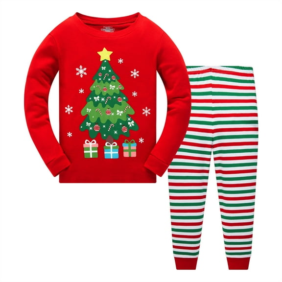 Popshion Toddler Boy 100% Cotton Christmas Pajamas Christmas Tree Pjs Size 3T