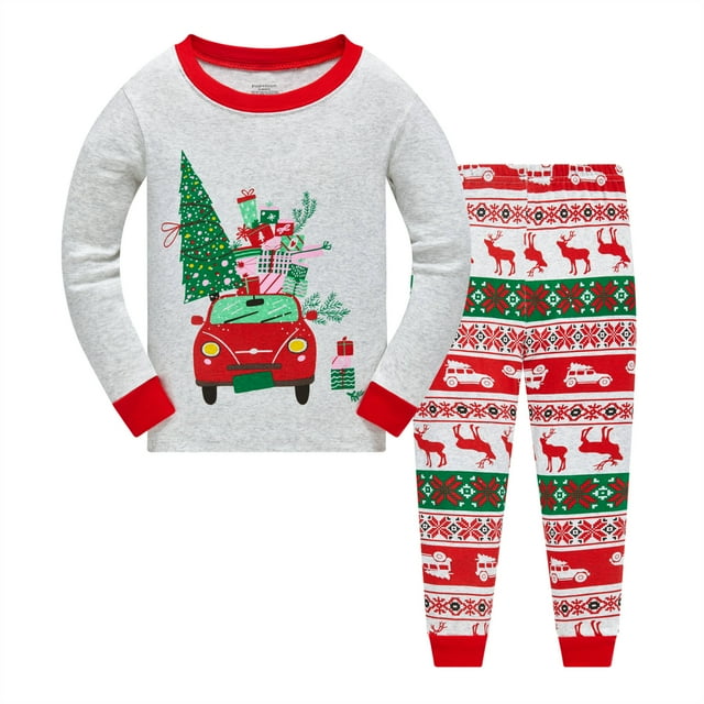 Popshion Toddler Boy 100% Cotton Christmas Pajamas Christmas Truck Pjs